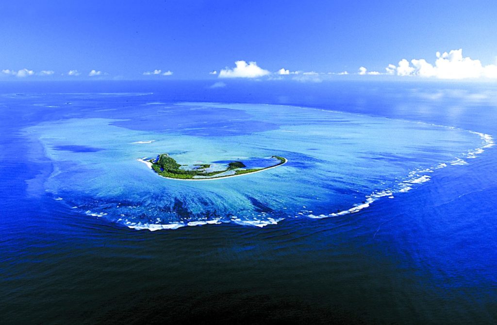 Aerial view of Indian Ocean's bonefish favorite Alphonse Island Seychelles