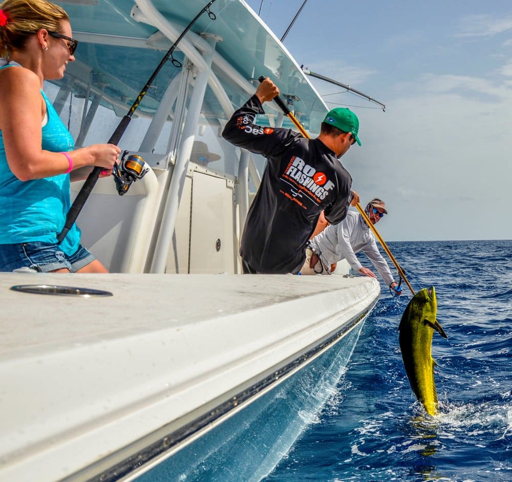 Dolphinfish (mahimahi) caught deep sea fishing saltwater spinning reel