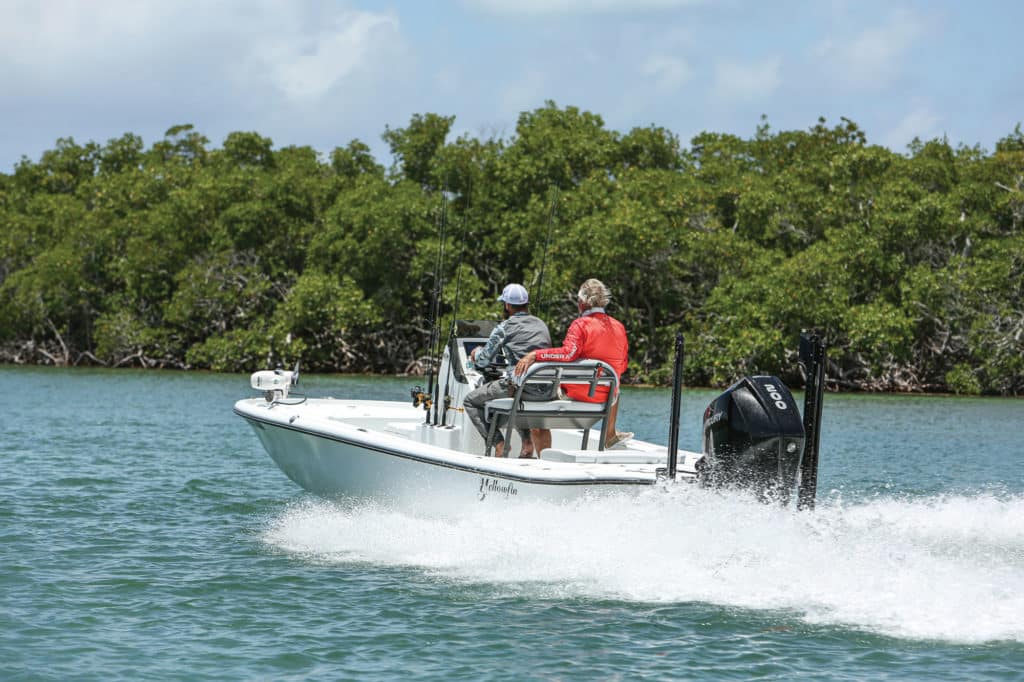 Yellowfin 21 Bay running along the shore