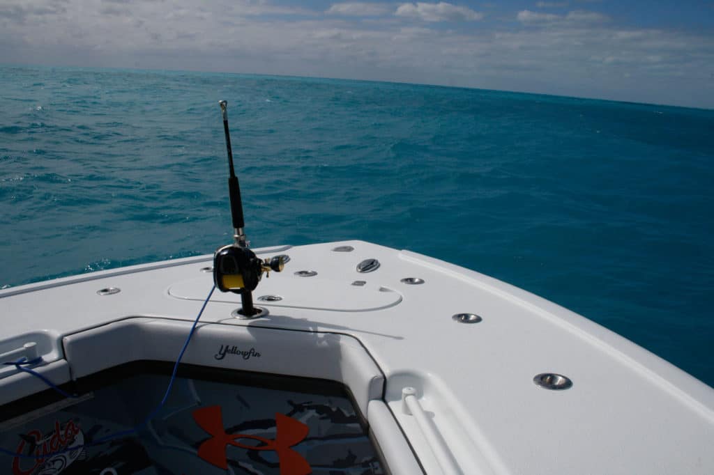 rod holder in bow of boat