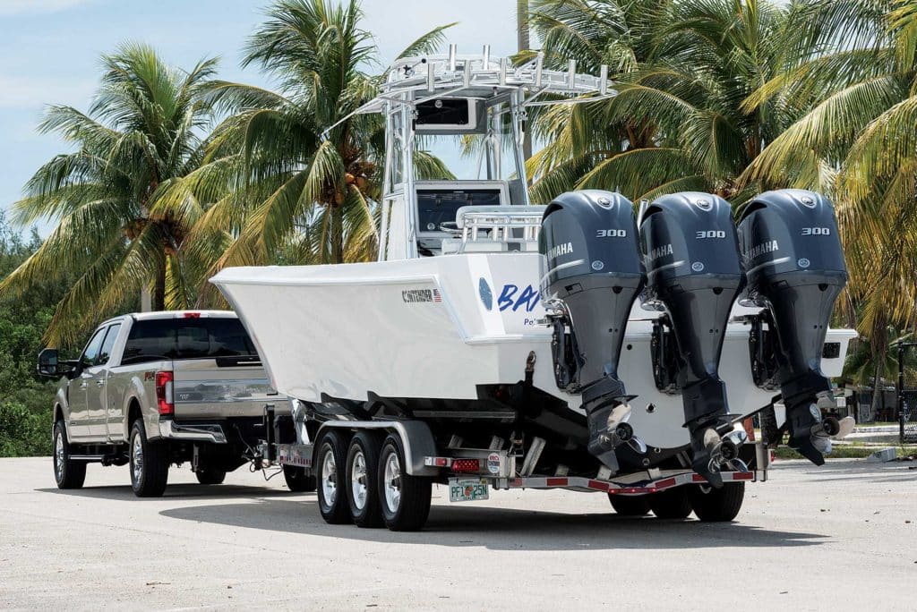 Truck pulling a boat trailer