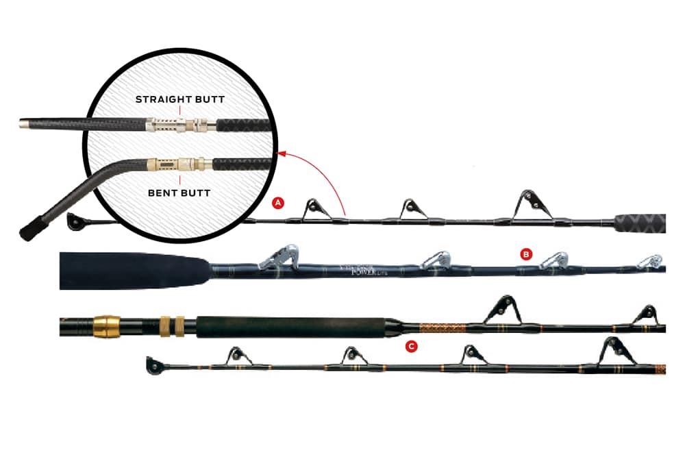 Selection of yellowfin tuna fishing rods