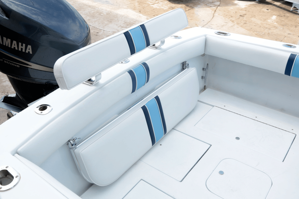 Birdsall's stern bench seat folded away to make more fishing room